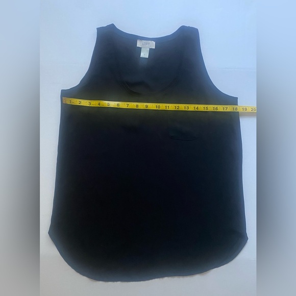 LOFT Sheer Tank Top Size S Black Scoop Neck Chest Pocket Round Hem - Picture 4 of 6